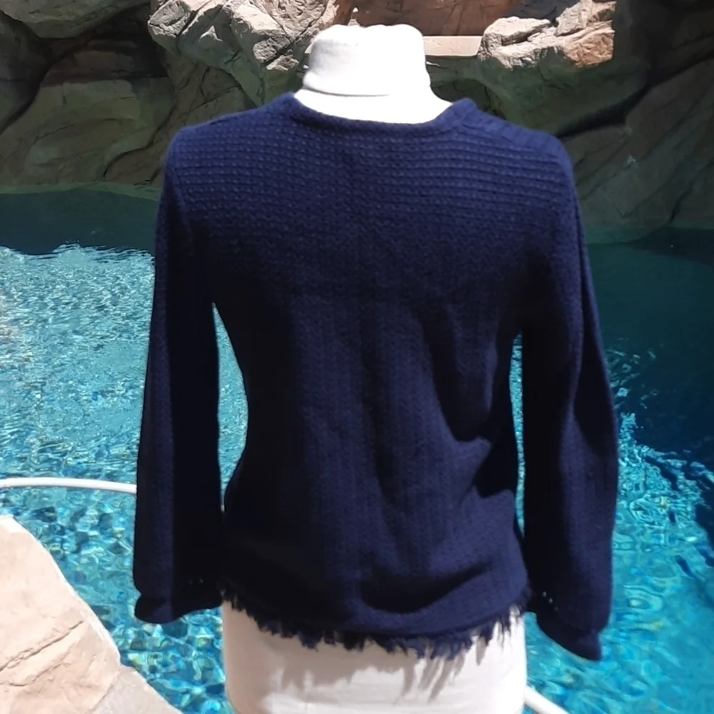 J.Crew medium navy blue knit sweater with fringe detail